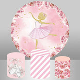 Lofaris Pink Flower Gold Round Happy Birthday Backdrop For Girl